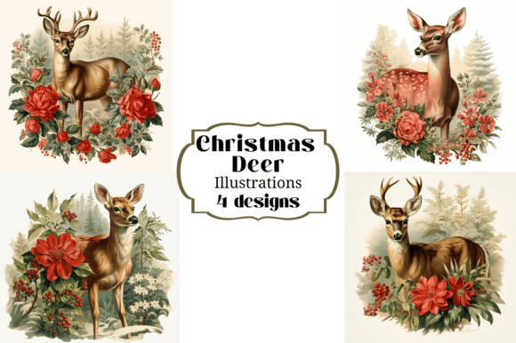 Download Victorian Christmas Deer Illustrations - Illustrations Collection