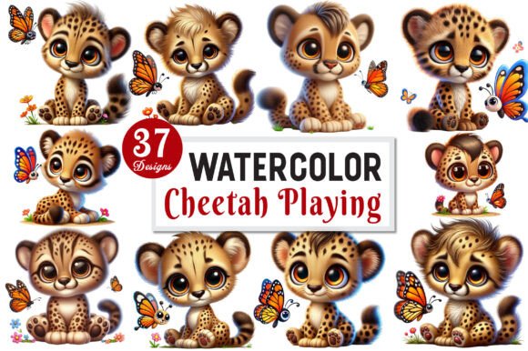 Download Cute Cheetah Playing with Butterfly PNG - Premium Resources