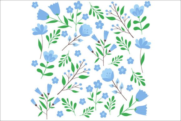 Download 9 Blue Floral Illustrations - Illustrations Collection