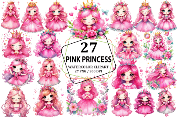 Download Watercolor Cute Pink Princess Clipart - Pink princess Collection